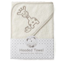 BW-120-022G: Baby Hooded Towel - Giraffe- Grey